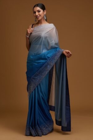 Peacock Blue Tissue Designer Saree