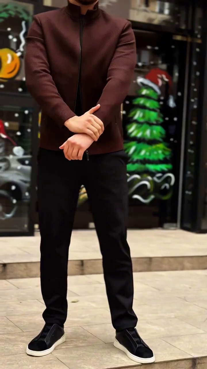 Cantabil solid maroon full-sleeve band-collar sweater or pullover for men.