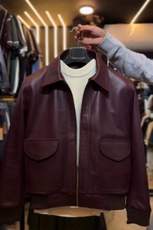 The Urban Hybrid: Men’s Leather-Effect Bomber with Shirt Collar & Ribbed Trims