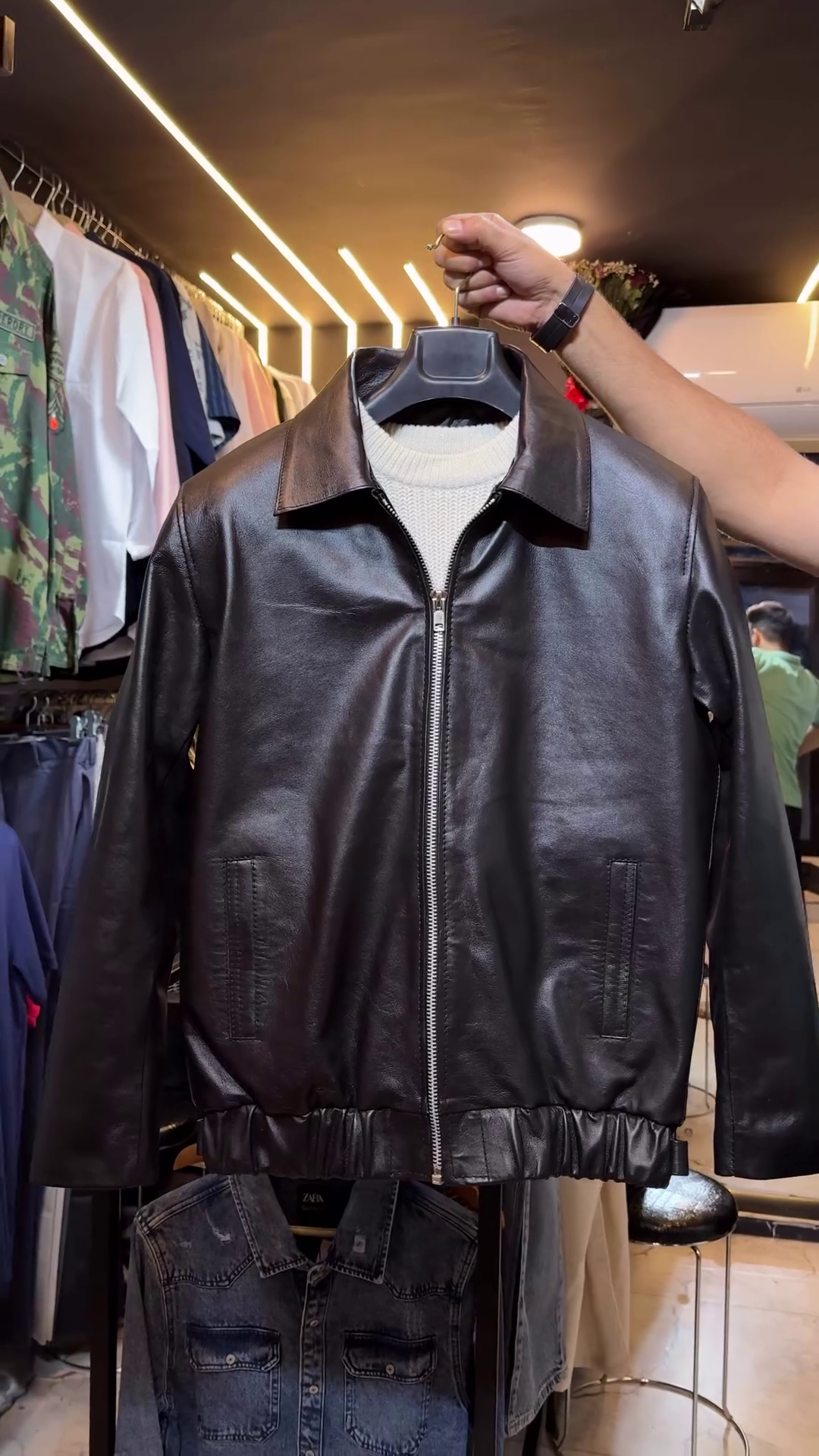 The Ultimate Hybrid: Men’s Black Leather Shirt-Collar Zip Jacket