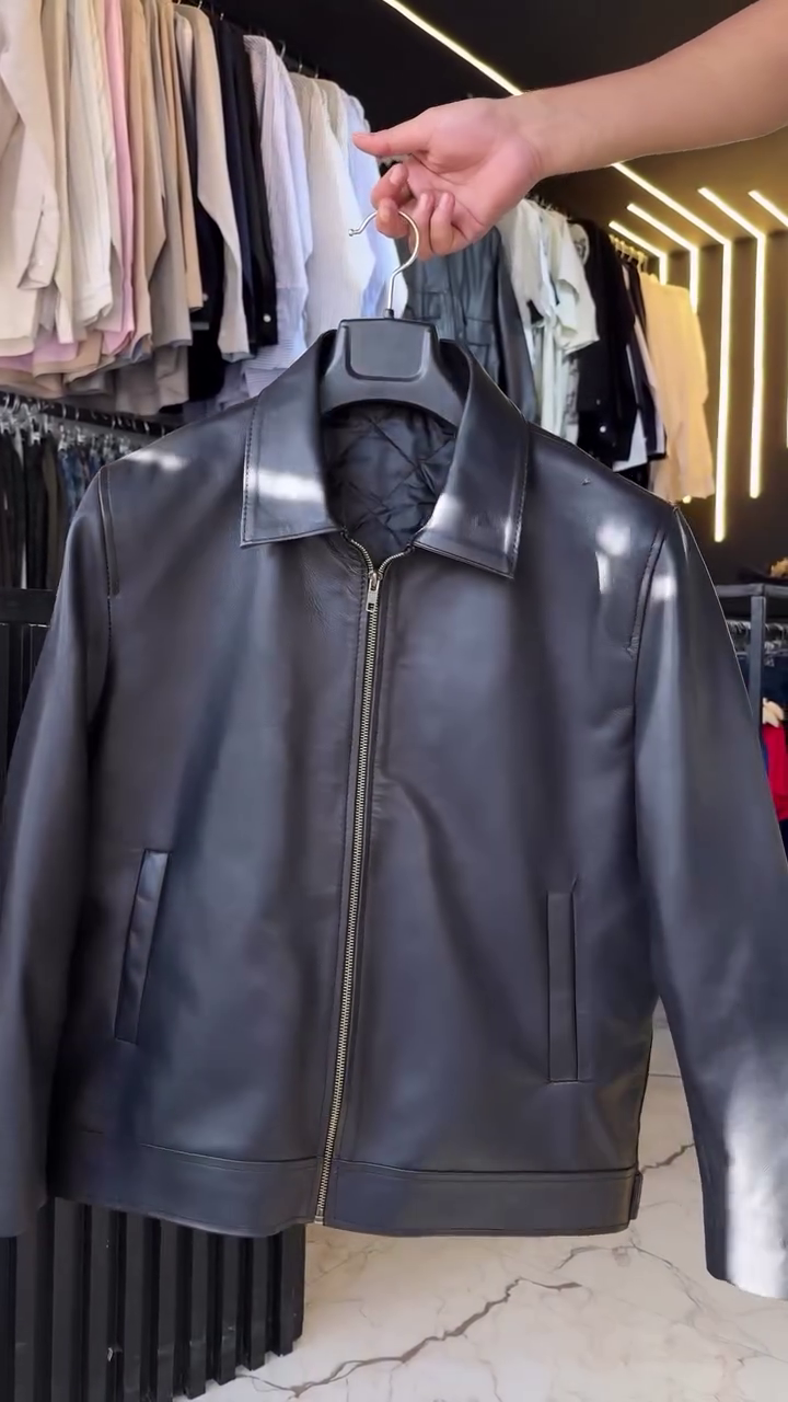 The Urban Architect: Men’s Black Collared Faux-Leather Zip Jacket