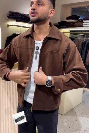 The Autumn Essential: Men’s Brown Faux Suede Zip-Through Collared Shacket