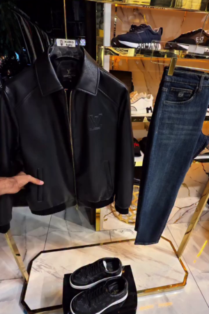 Men’s Black Lambskin Leather Mix Blouson