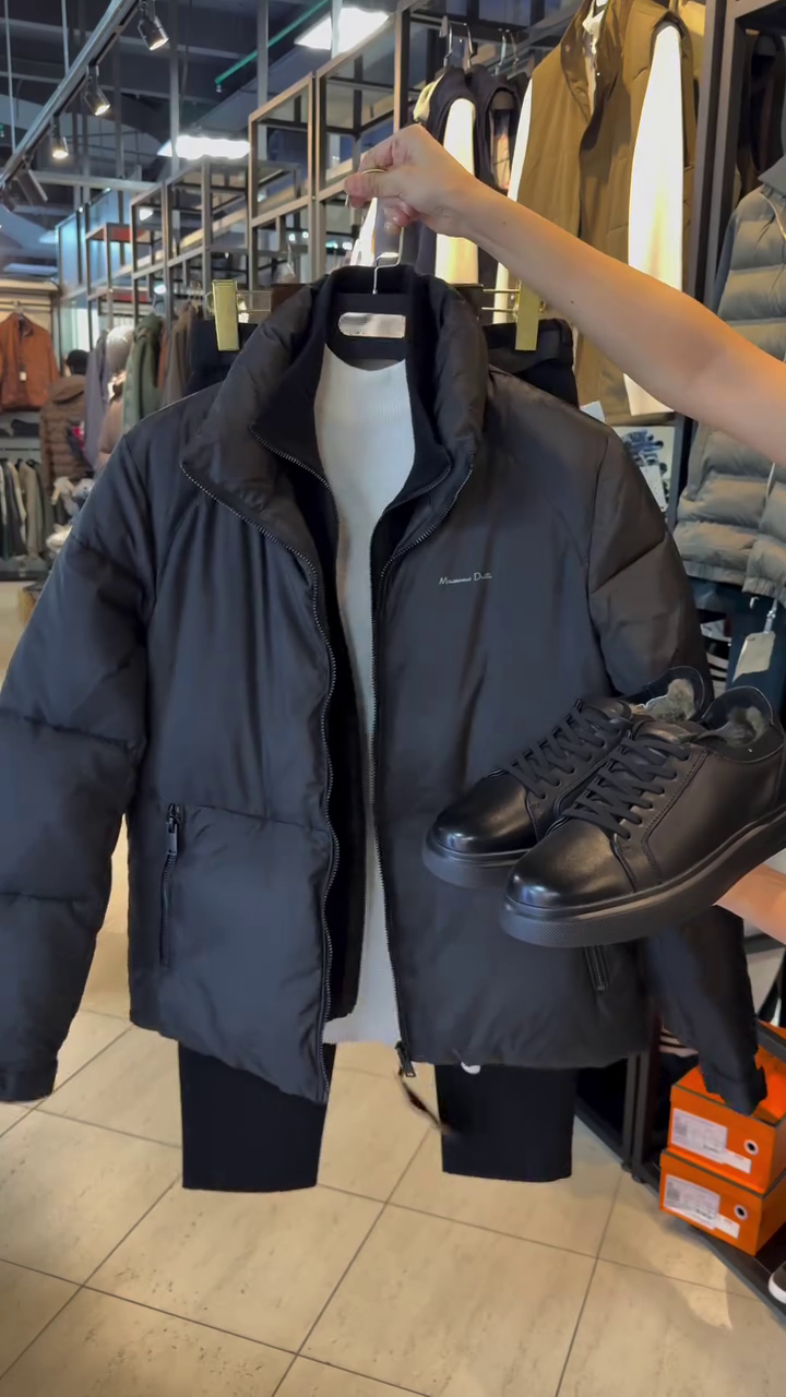 Men’s Black Polyester Puffer Jacket