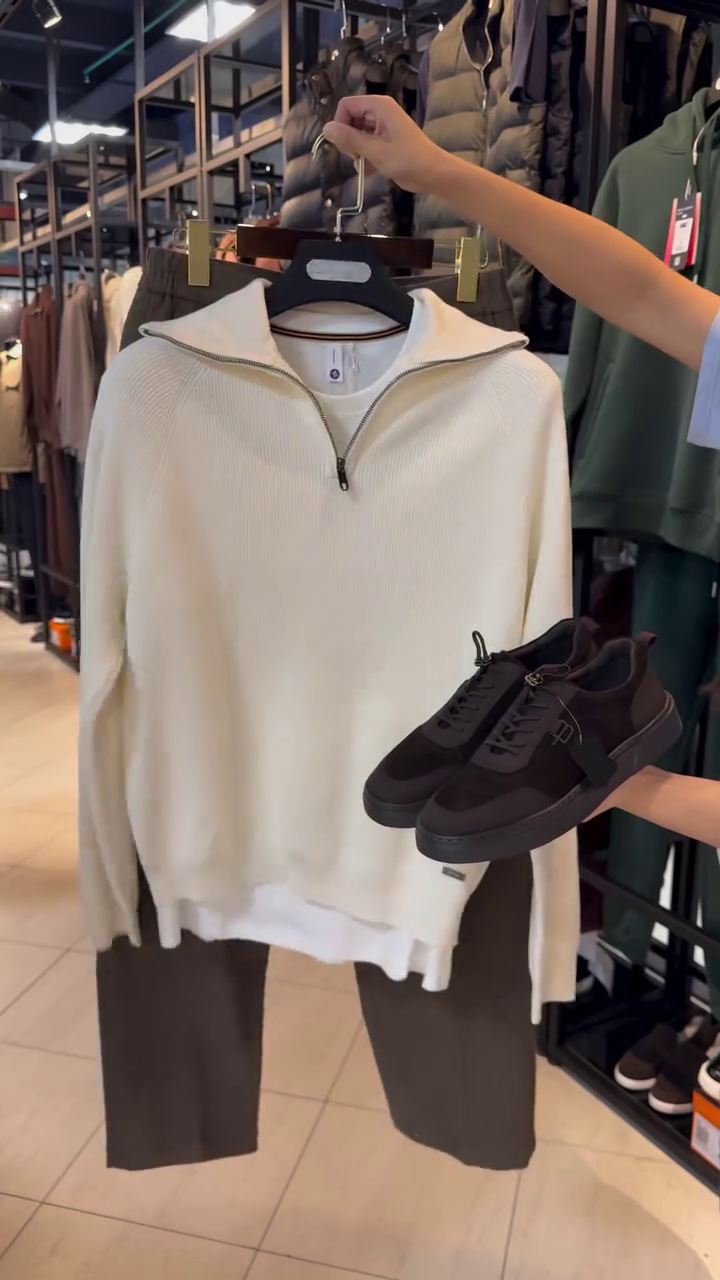 Men’s Cream or Ivory Half-Zip Wool Jumper