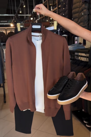 Brown Calvin Klein Zip-Up Sweater