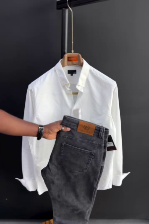 Men’s White Shirt & Ash Grey Jeans Combo